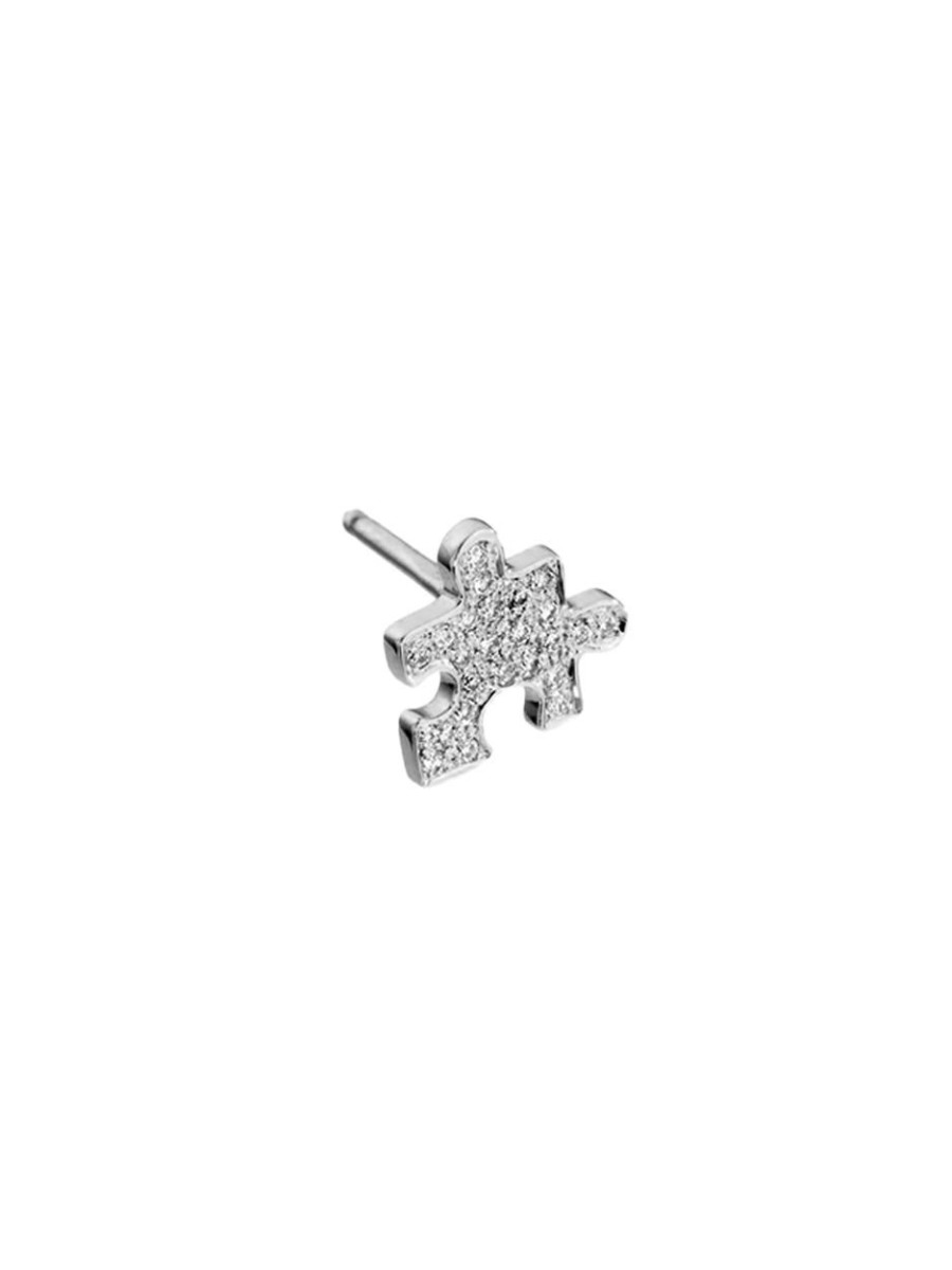 Juwelen AKILLIS | Mini Puzzle Oorbel 18Kt Wit Goud